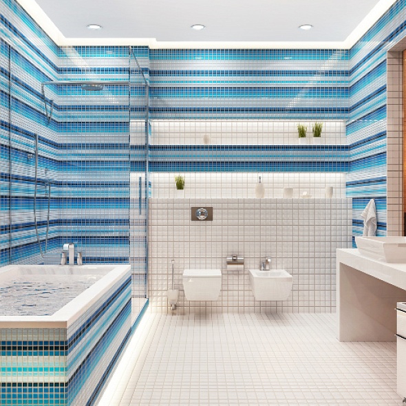 Эстетичный дизайн ванной комнаты с полосками