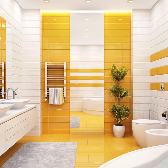 Солнечный желтый цвет для ванной комнаты